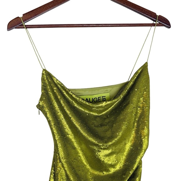 Guage81 Almora lime green Sequin Ruched Mini dress SZ 36 (small) - Picture 9 of 15